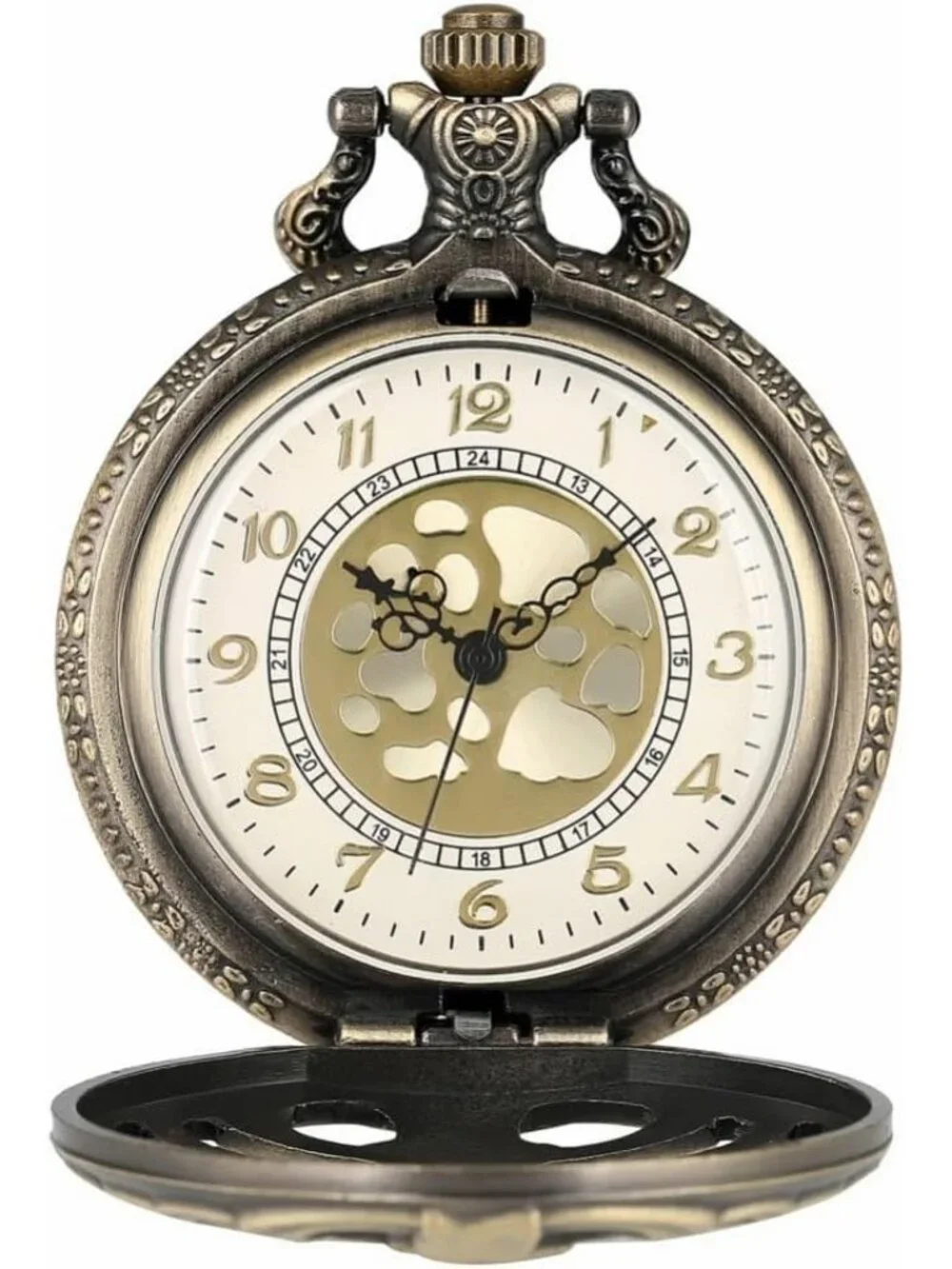 Men's Brown Vintage Chain Quartz Bronze Skeleton Necklace Halloween Pocket Watch